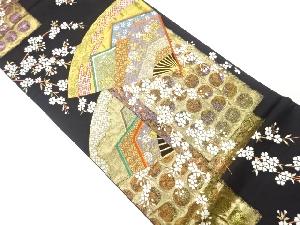 扇に枝垂れ桜・古典柄模様織出し袋帯